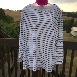 Croft and Barrow Lemon Striped Crew Top